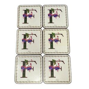 Pimpernel Coasters Alphabet Florals Letter F Fuchsia Monogram Coffee Tea Bar